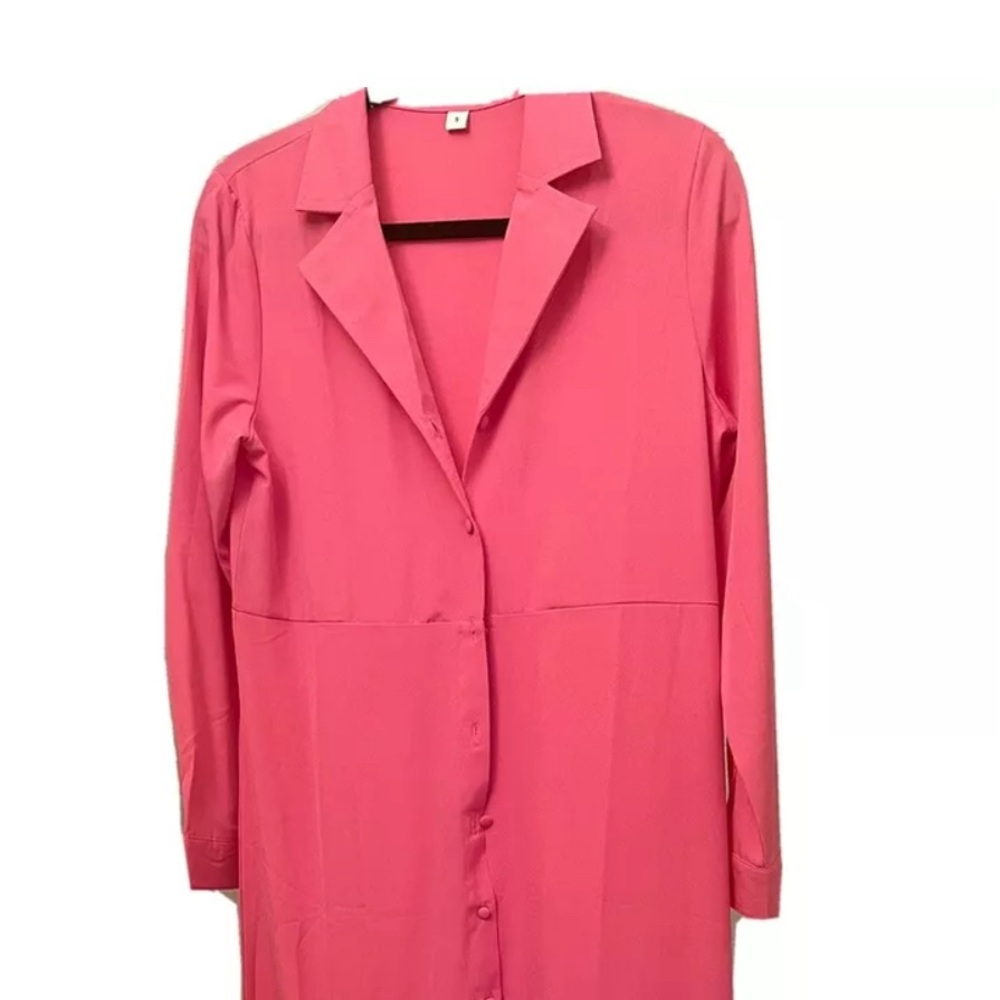 NWOT Long Sleeve Pink Maxi Button-Down Two-Tier Dress Sz Medium